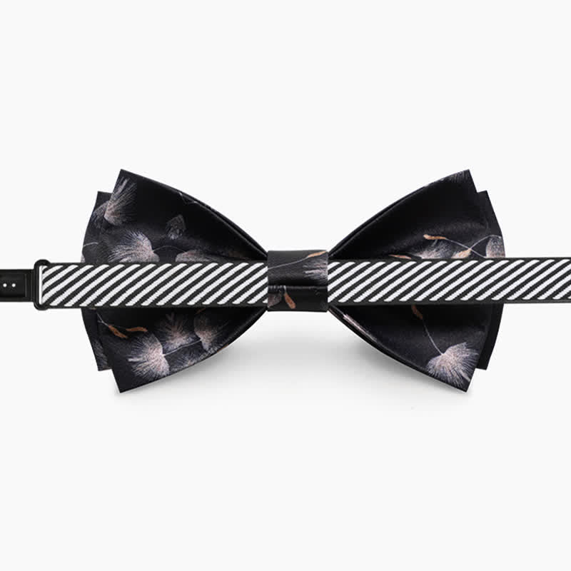 Men's Black Dandelion Flower Printed Bow Tie