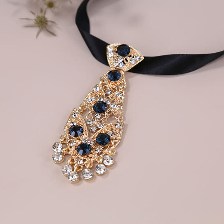 Men's Rhinestone Crystal Short Tie Glitter Wedding Necktie