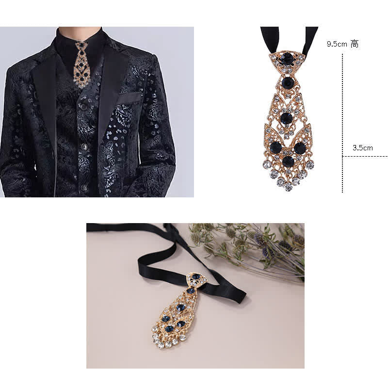 Men's Rhinestone Crystal Short Tie Glitter Wedding Necktie