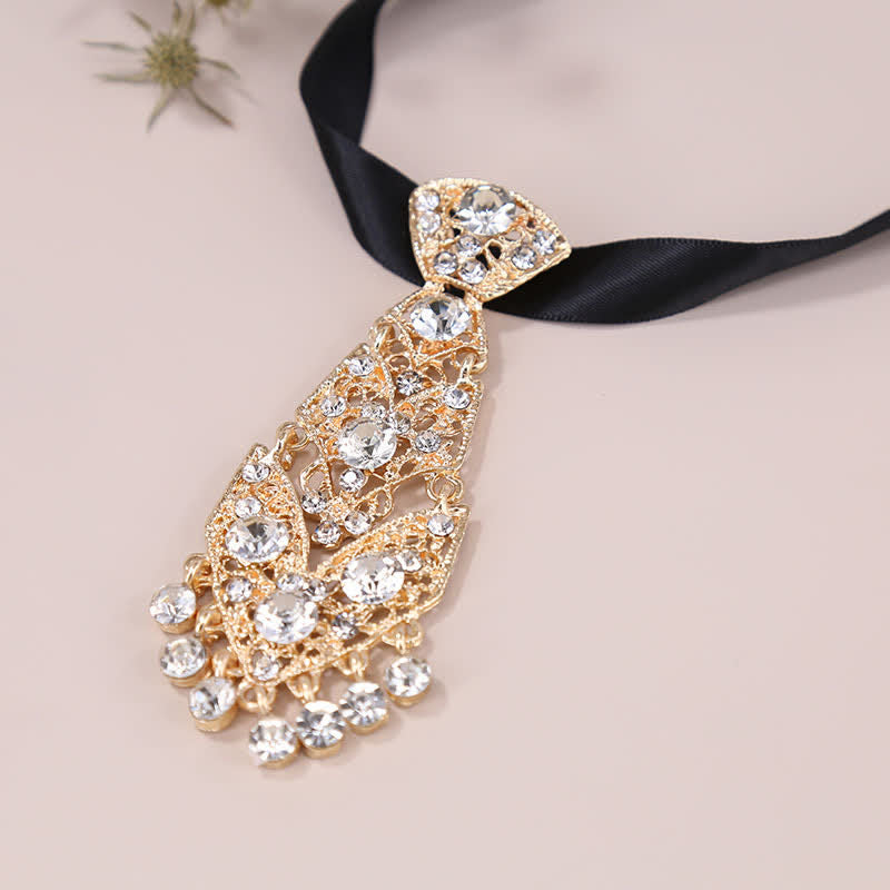 Men's Rhinestone Crystal Short Tie Glitter Wedding Necktie