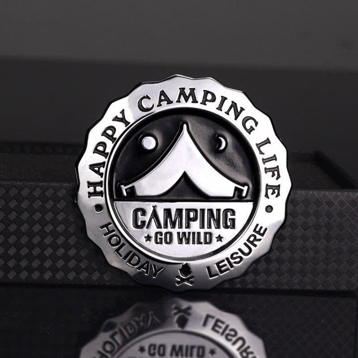 Happy Camping Life Go Wild Metal Sticker Car Badge