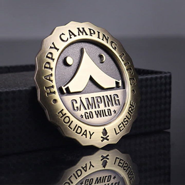 Happy Camping Life Go Wild Metal Sticker Car Badge