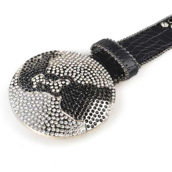 Unisex Large Round Bling Rhinstone Buckle Leather Belt