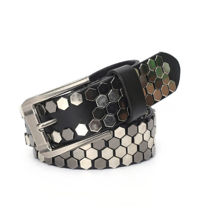 Unisex Hexagonal Rivet Studded Leather Belt