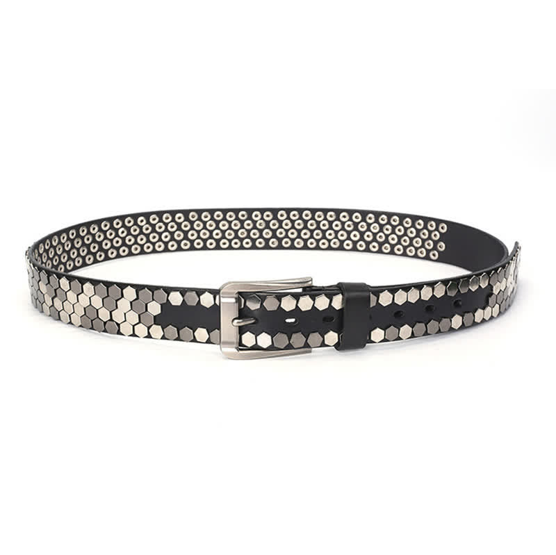 Unisex Hexagonal Rivet Studded Leather Belt