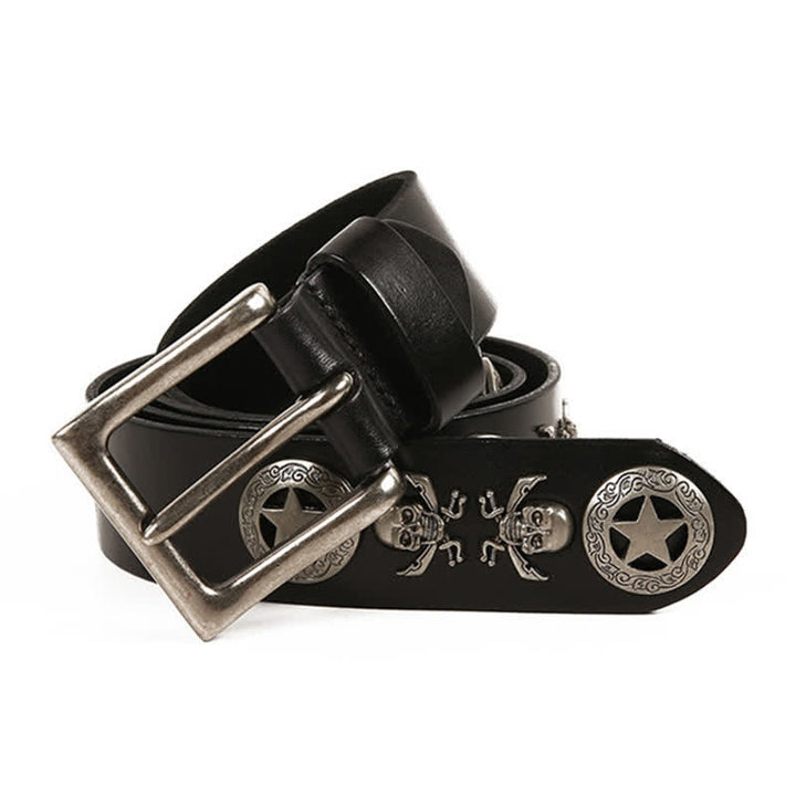 Unisex Punk Style Skull Star Rivets Leather Belt