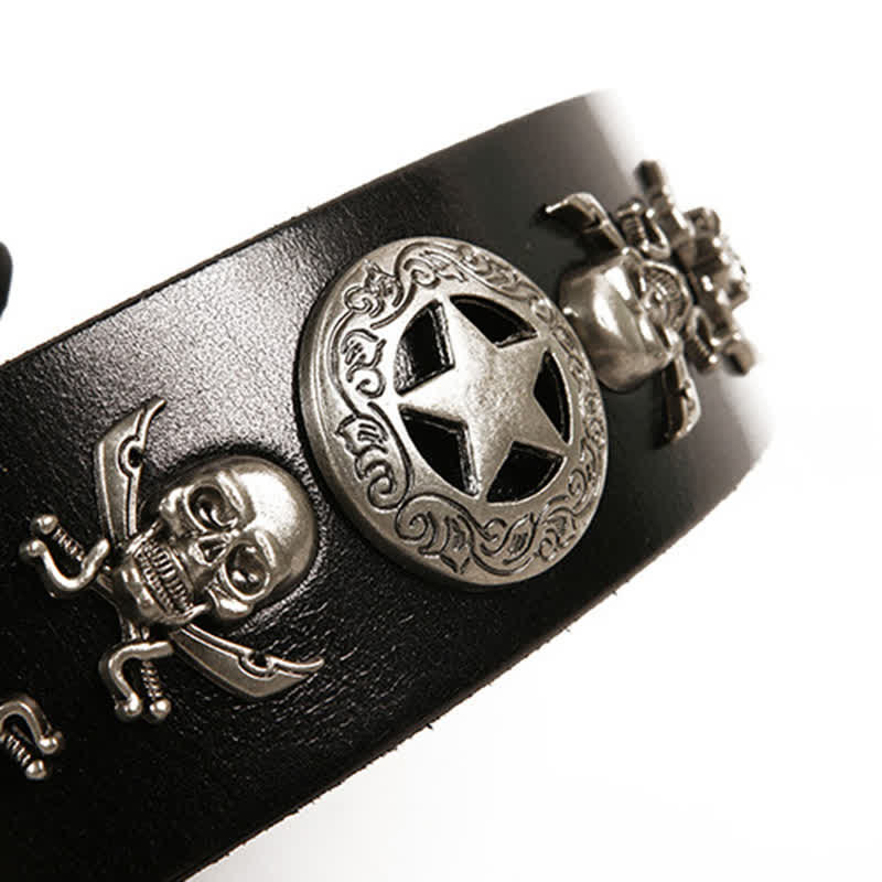 Unisex Punk Style Skull Star Rivets Leather Belt