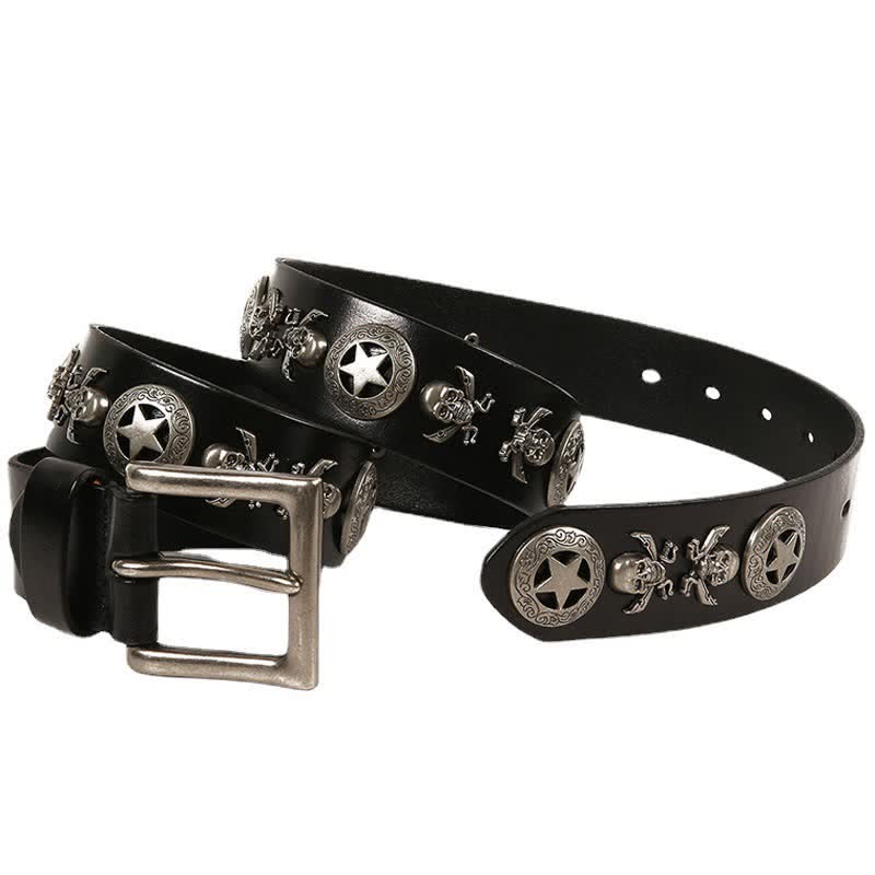 Unisex Punk Style Skull Star Rivets Leather Belt