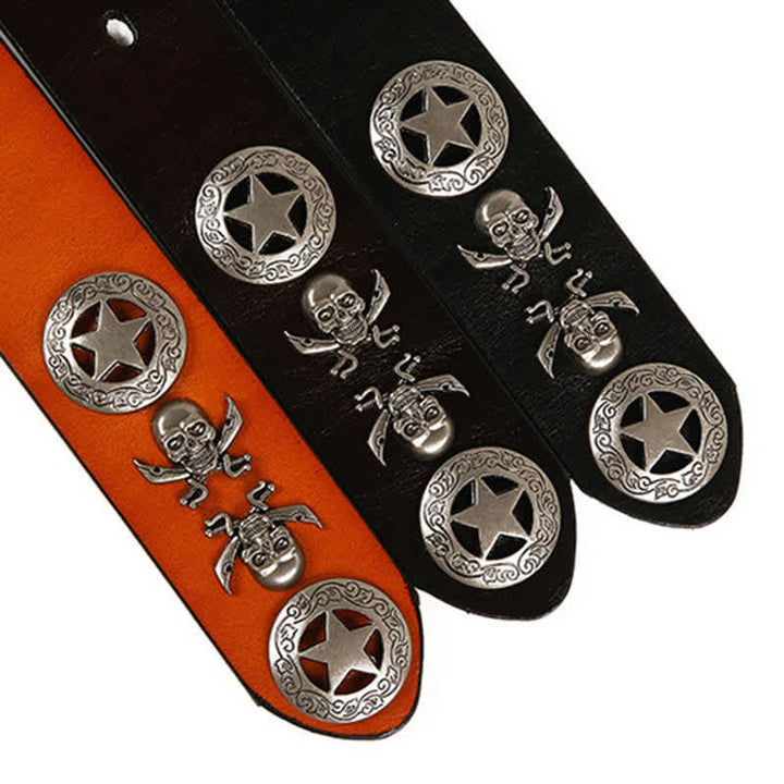 Unisex Punk Style Skull Star Rivets Leather Belt