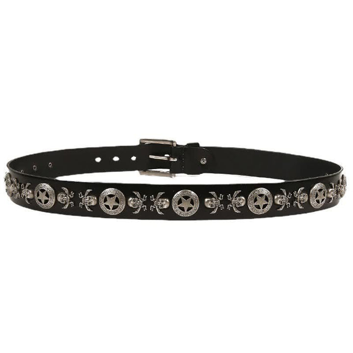 Unisex Punk Style Skull Star Rivets Leather Belt