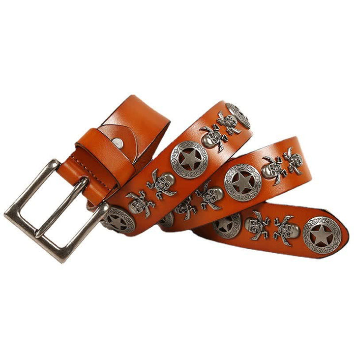 Unisex Punk Style Skull Star Rivets Leather Belt