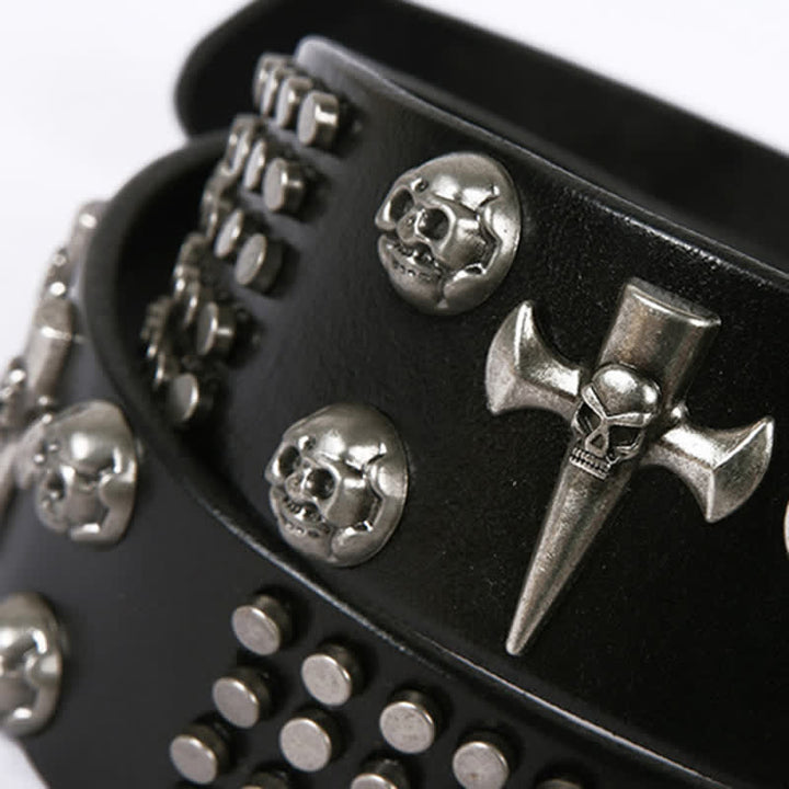 Unisex Skull Head Rivets Cross Studded Leather Belt