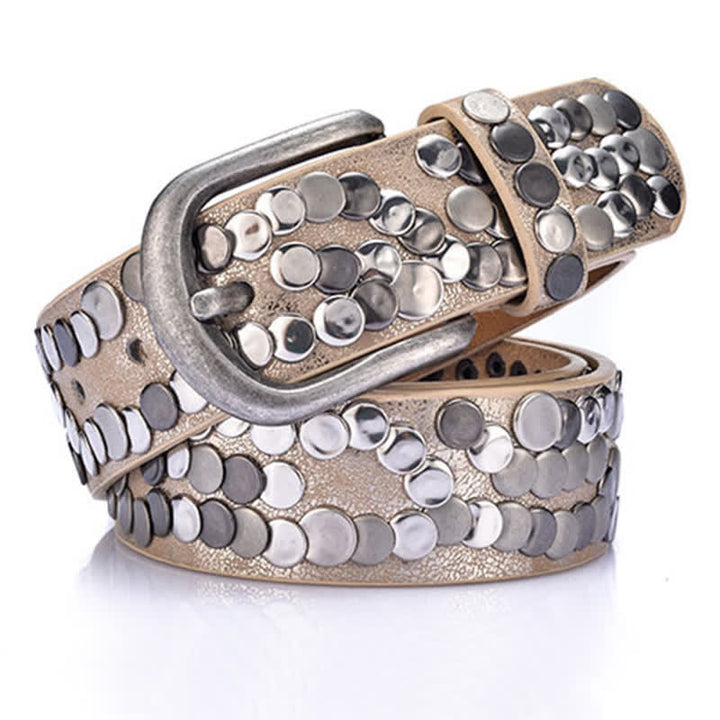 Women's Stylish Metal Plate Studded Leather Belt