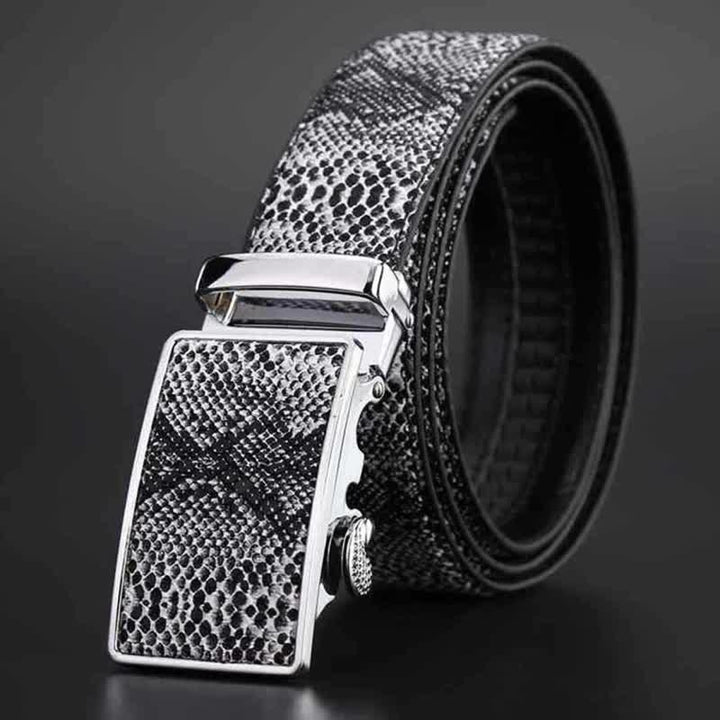 Men's Snakeskin Pattern Automatic Buckle Leather Belt