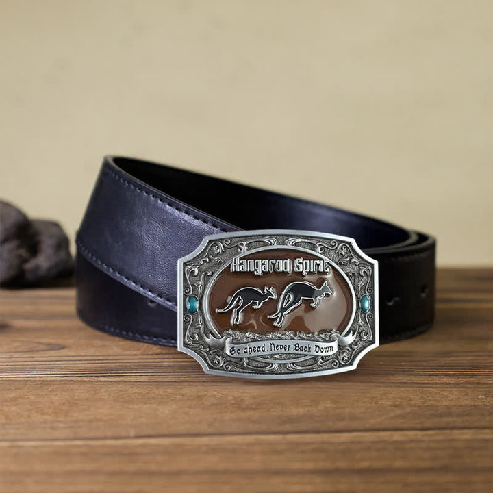 Men's DIY Kangaroo Western Wildlife Buckle Leather Belt