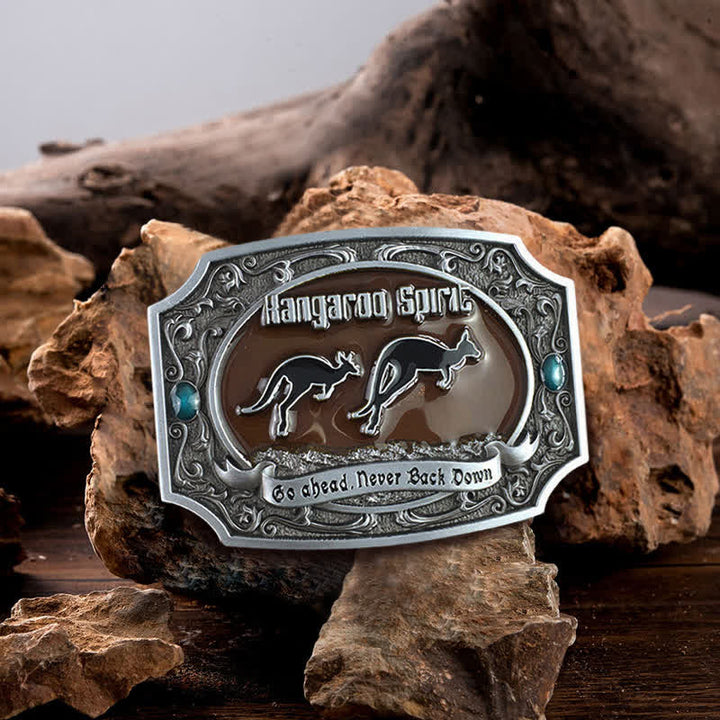 Men's DIY Kangaroo Western Wildlife Buckle Leather Belt