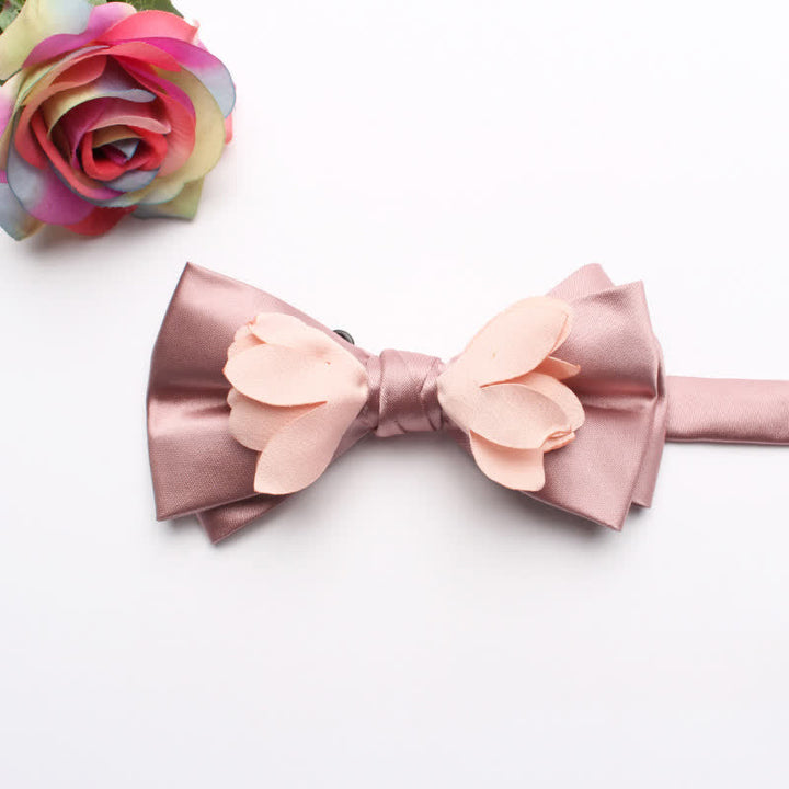 Men's Yarn-dyed Double Layer Flower Ribbon Bow Tie