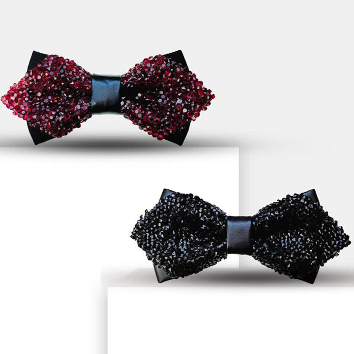 Men's Glitter Rhinestone Double Layer Pointy Bow Tie