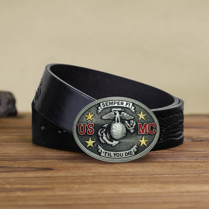 Men's DIY US Marine Corps Buckle Leather Belt