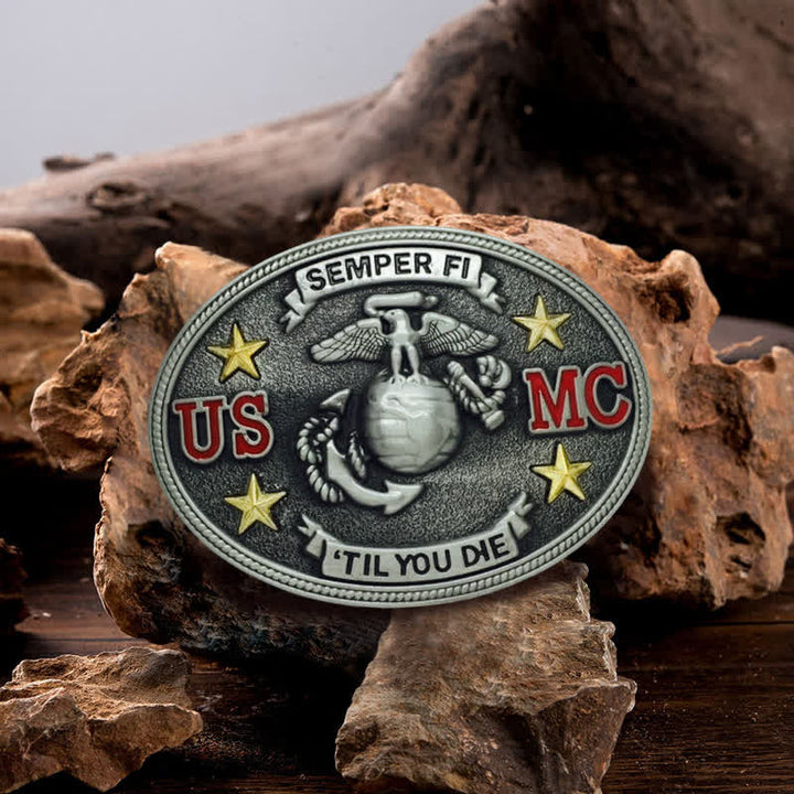 Men's DIY US Marine Corps Buckle Leather Belt