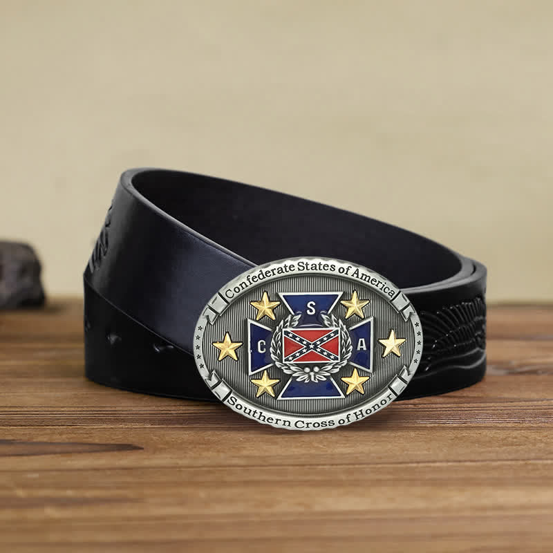 Men's DIY Southern Cross Of Honor Buckle Leather Belt