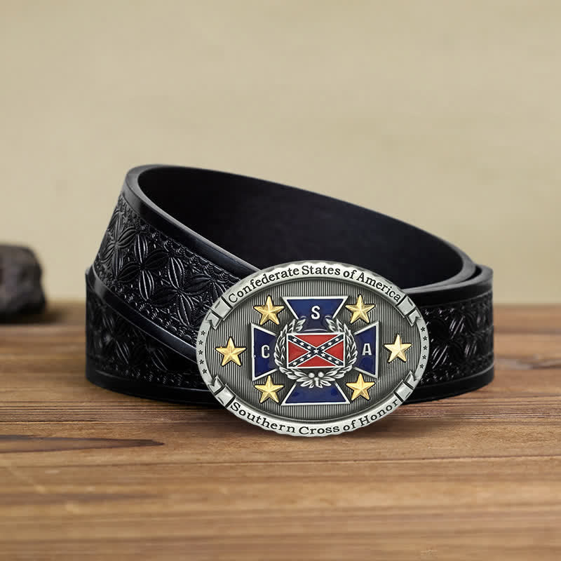 Men's DIY Southern Cross Of Honor Buckle Leather Belt