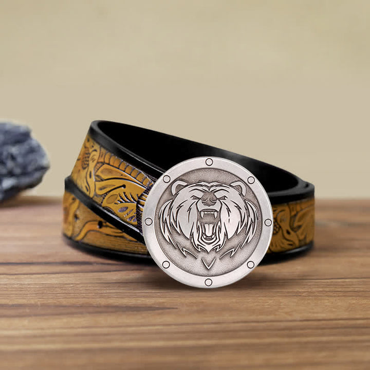 Men's DIY Round Punk Tiger Head Buckle Leather Belt