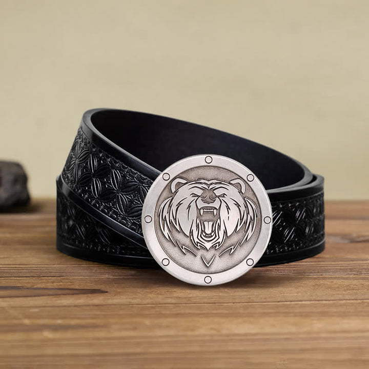 Men's DIY Round Punk Tiger Head Buckle Leather Belt