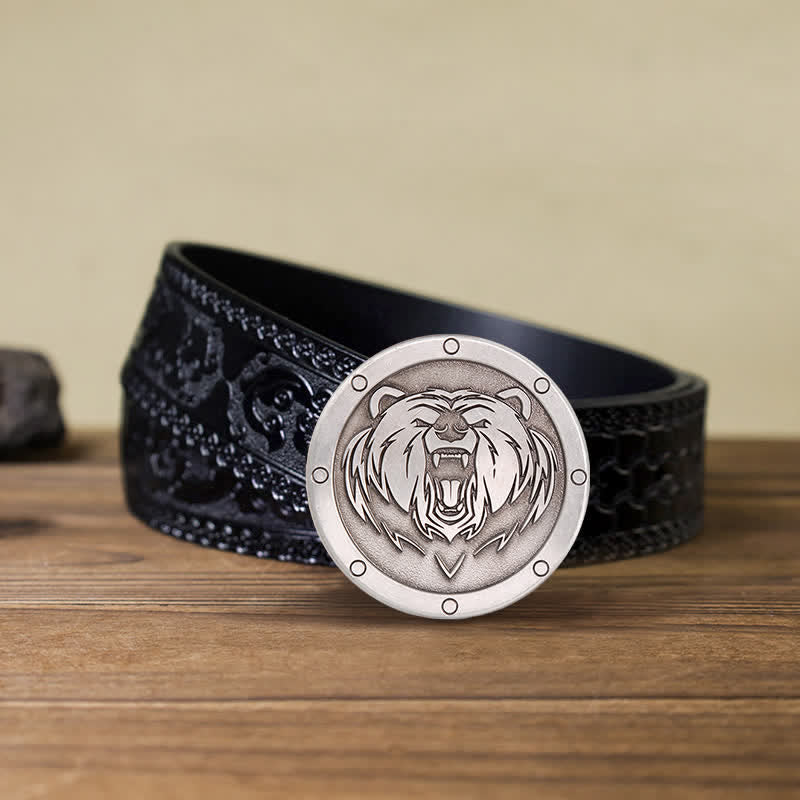 Men's DIY Round Punk Tiger Head Buckle Leather Belt