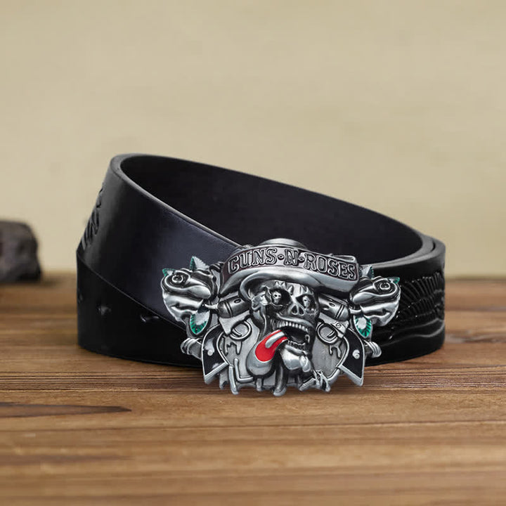 Men's DIY Classic Guns Roses Skull Buckle Leather Belt