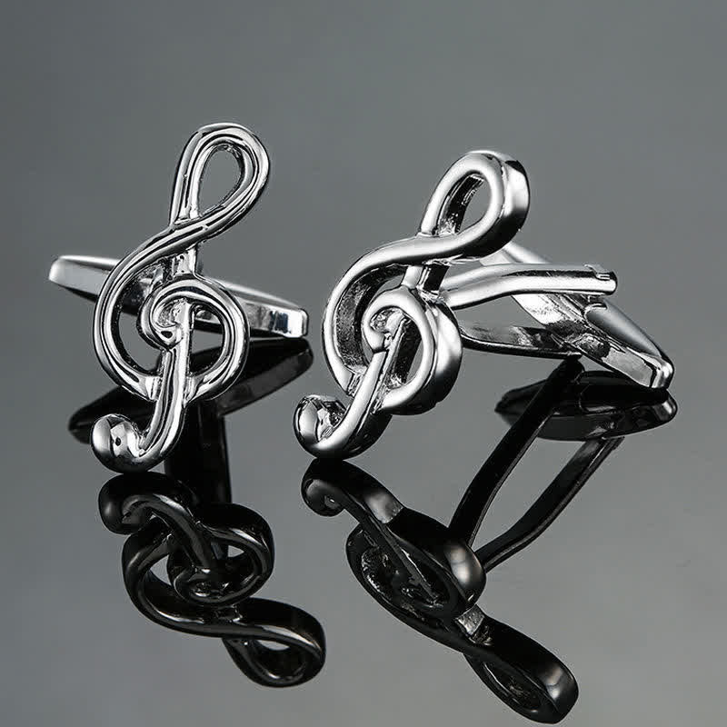 Men's Stylish Music Instrument Note Cufflinks - Silver Treble Clef - image 4