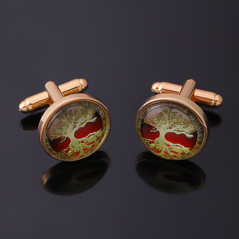 Men's Simple Tree of Life Pattern Shirt Cufflinks - Gold - image 4