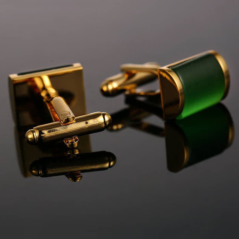 Men's Romantic Emerald Opal Gold Shirt Cufflinks - image 1
