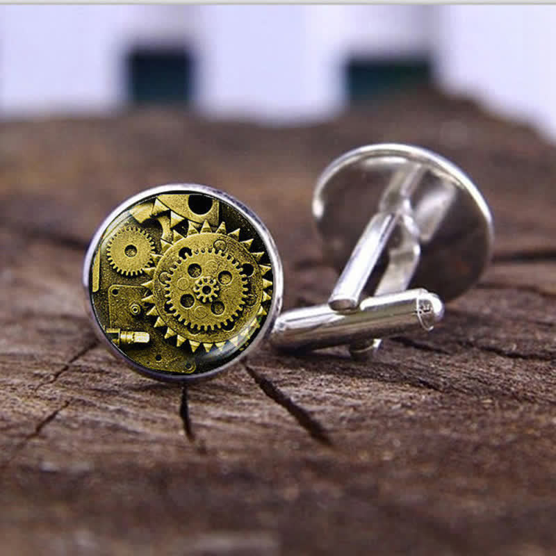 Men's Steampunk Glass Dome Shirt Cufflinks