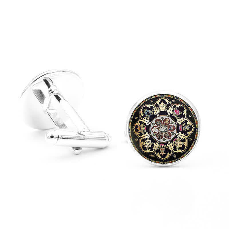 Men's Black Mandala Flower Glass Dome Cufflinks - image 4
