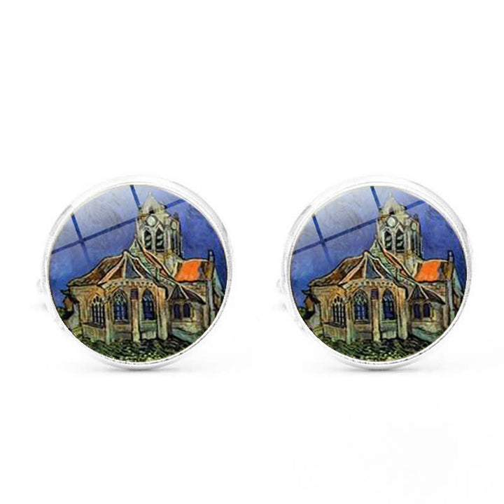 Men's Art Oil Painting Glass Dome Cufflinks