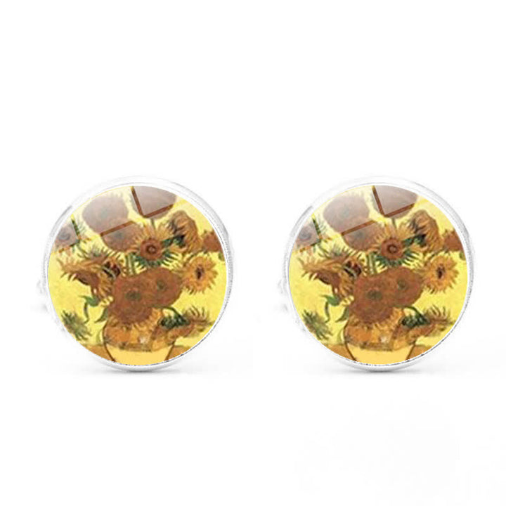 Men's Art Oil Painting Glass Dome Cufflinks