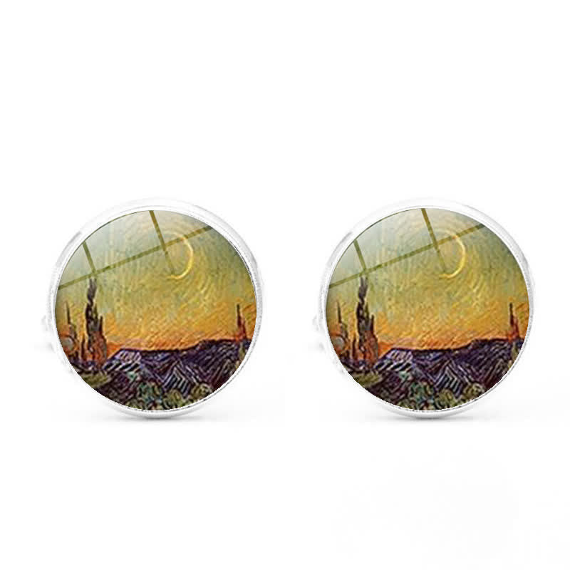 Men's Art Oil Painting Glass Dome Cufflinks