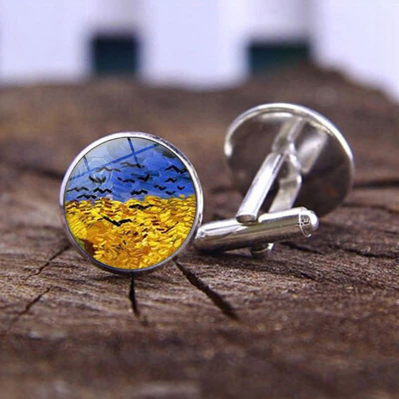 Men's Art Oil Painting Glass Dome Cufflinks