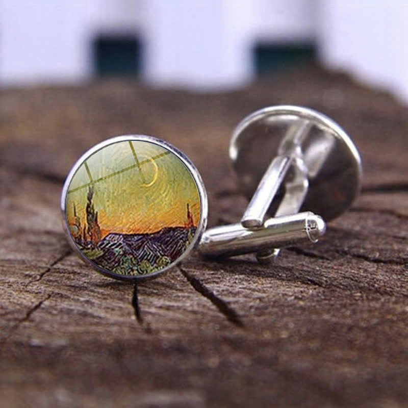 Men's Art Oil Painting Glass Dome Cufflinks