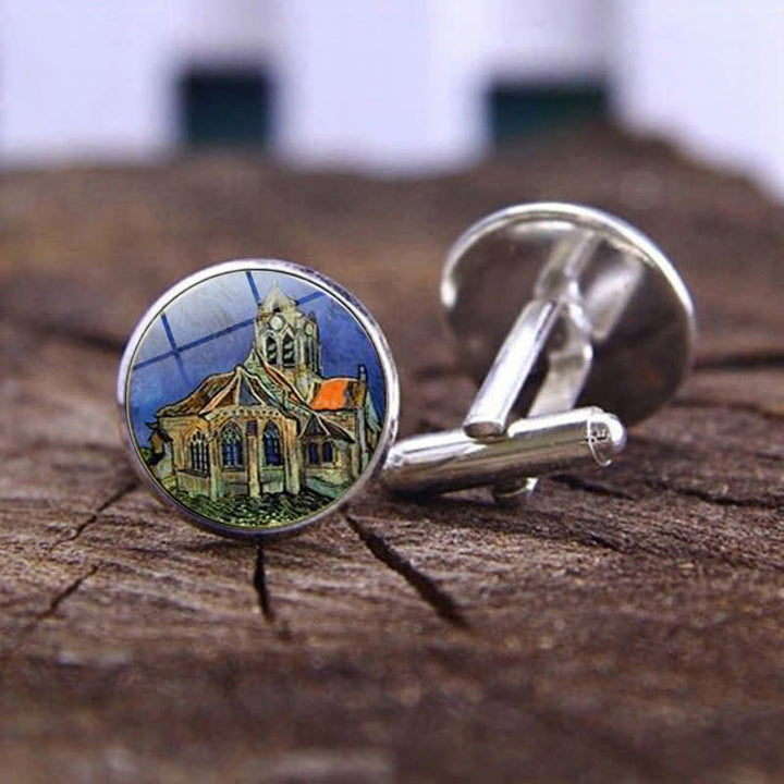 Men's Art Oil Painting Glass Dome Cufflinks