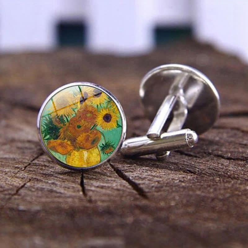 Men's Art Oil Painting Glass Dome Cufflinks