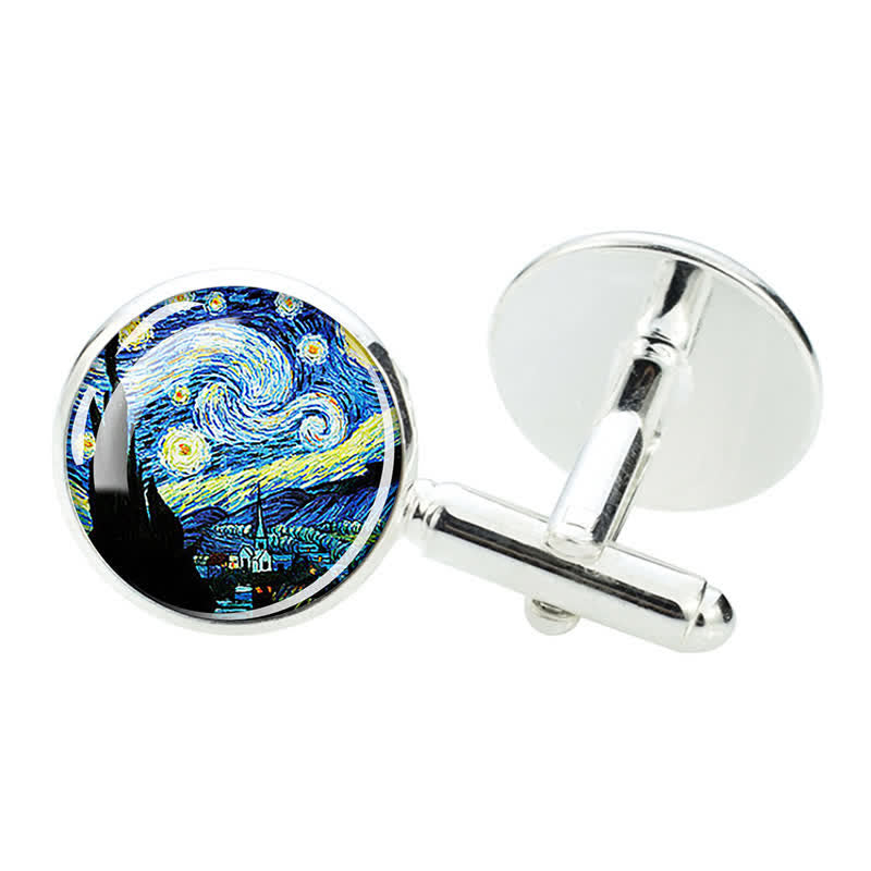 Men's Art Oil Painting Glass Dome Cufflinks