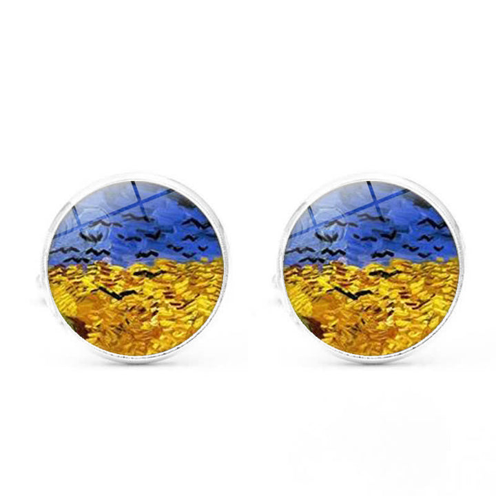 Men's Art Oil Painting Glass Dome Cufflinks