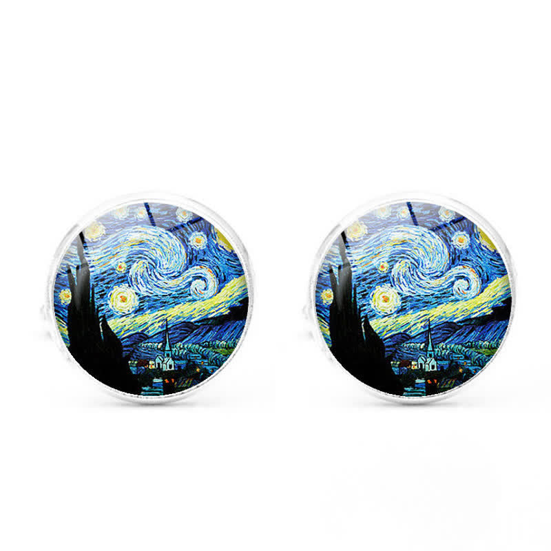 Men's Art Oil Painting Glass Dome Cufflinks