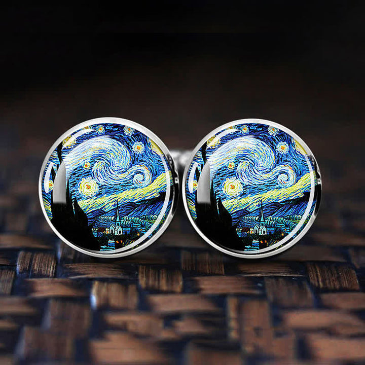 Men's Art Oil Painting Glass Dome Cufflinks