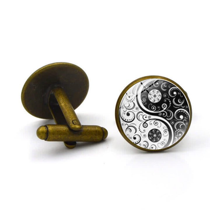 Men's Black & White Yin Yang Glass Dome Cufflinks - Antique Bronze - image 7