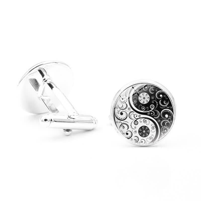 Men's Black & White Yin Yang Glass Dome Cufflinks - image 2