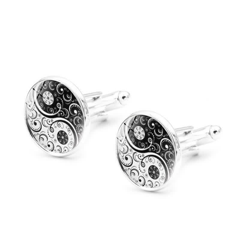 Men's Black & White Yin Yang Glass Dome Cufflinks - image 3