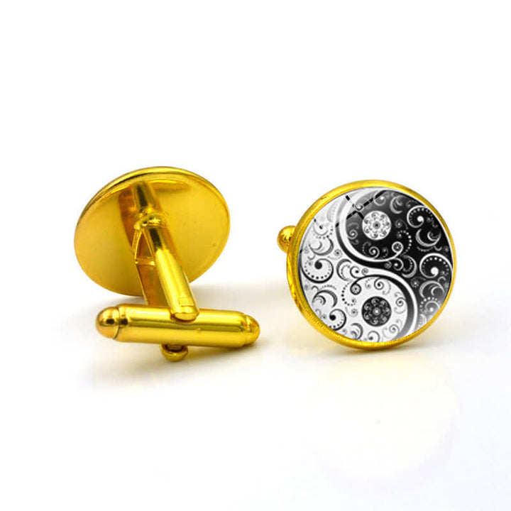 Men's Black & White Yin Yang Glass Dome Cufflinks